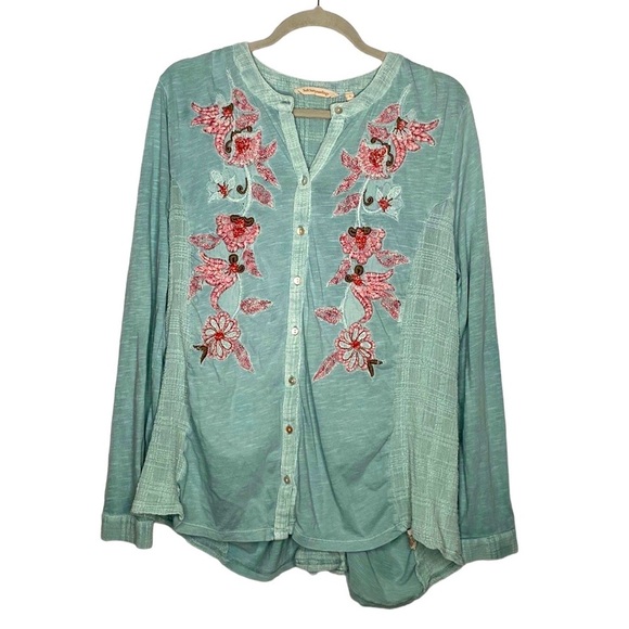 Soft Surroundings Women's Green L’enchante Embroidered Floral Cardigan Large - Picture 1 of 8